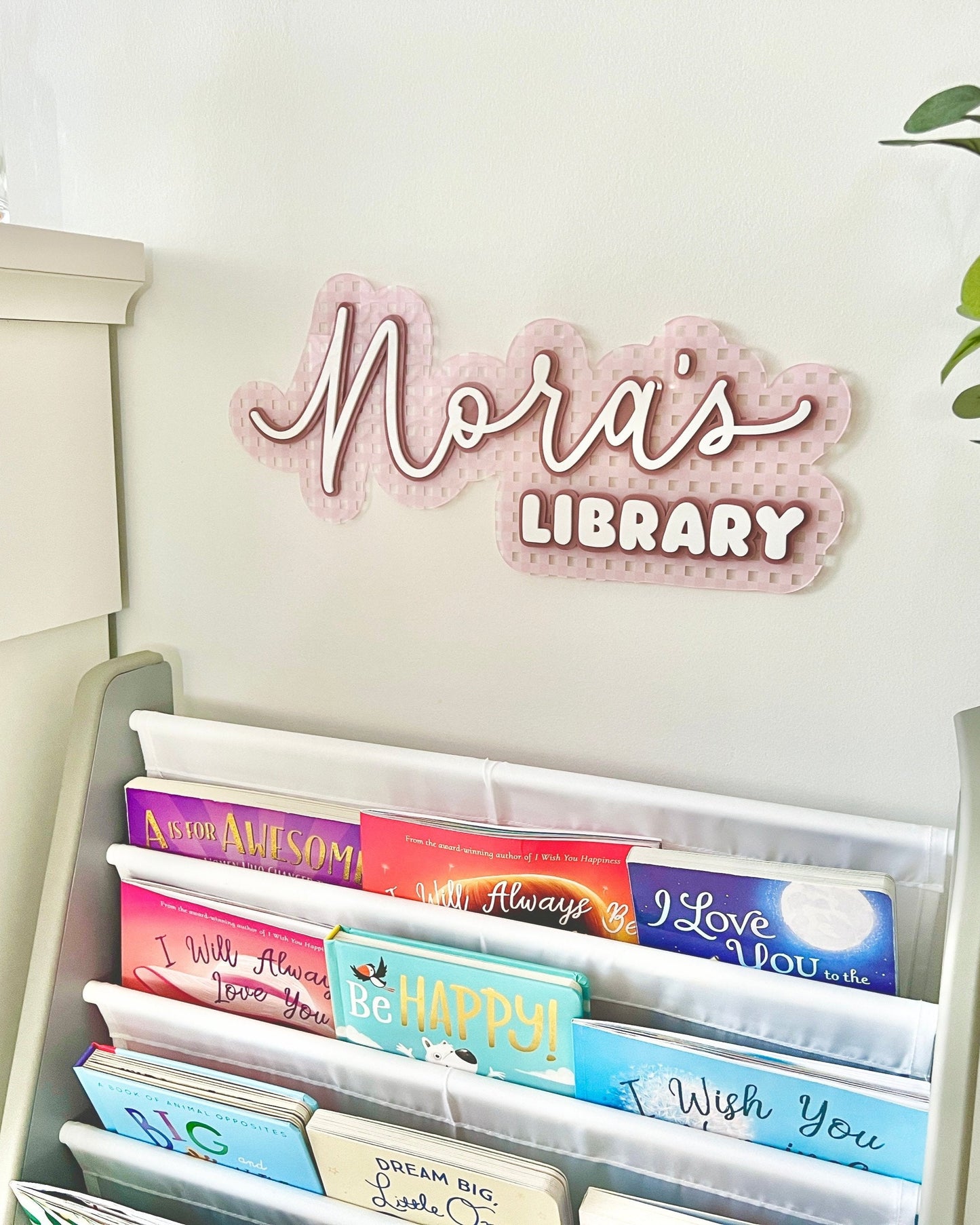 Personalized Gingham Acrylic Library Sign for Little Bookworms