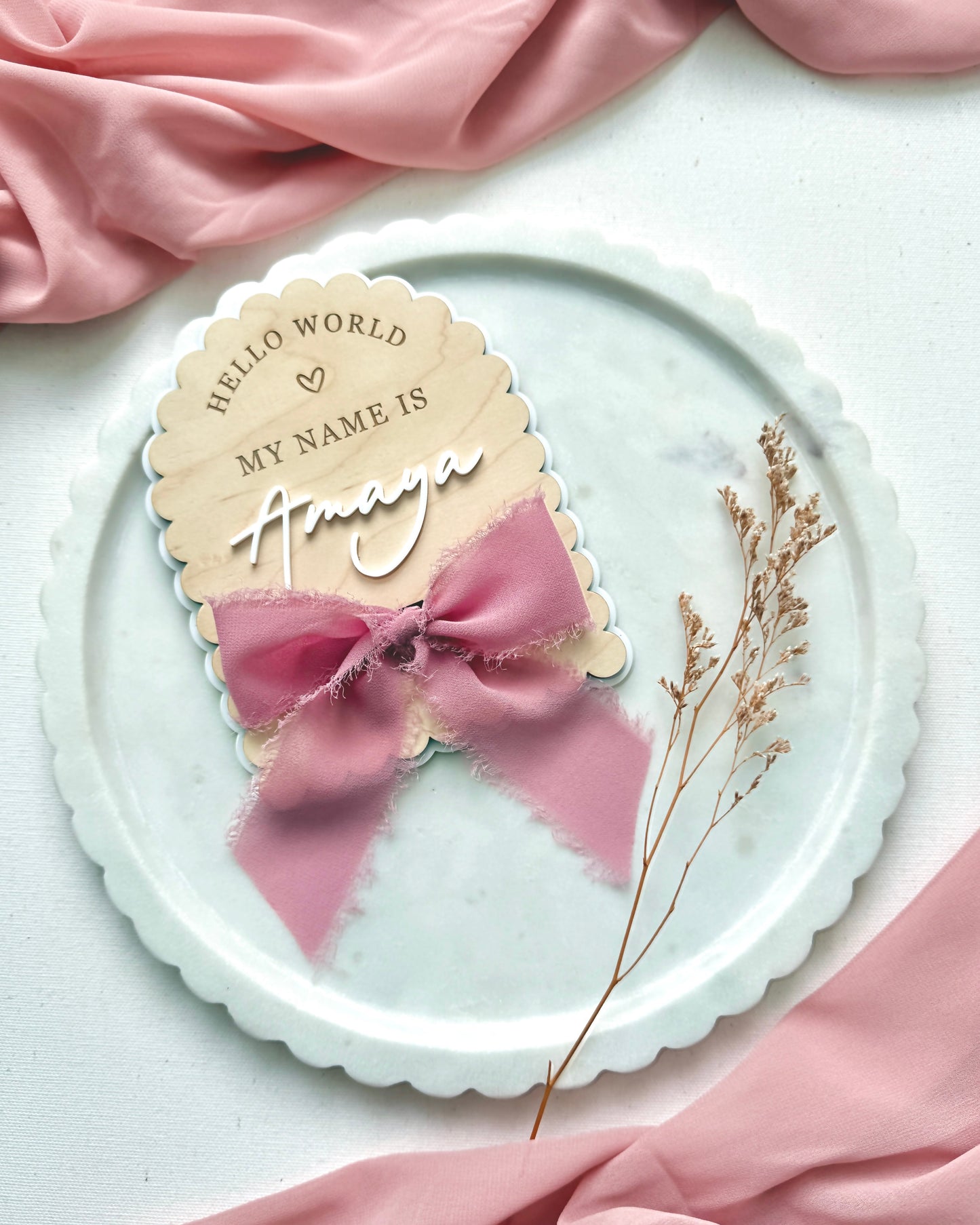 Scallop Baby Name Plaque with Bow