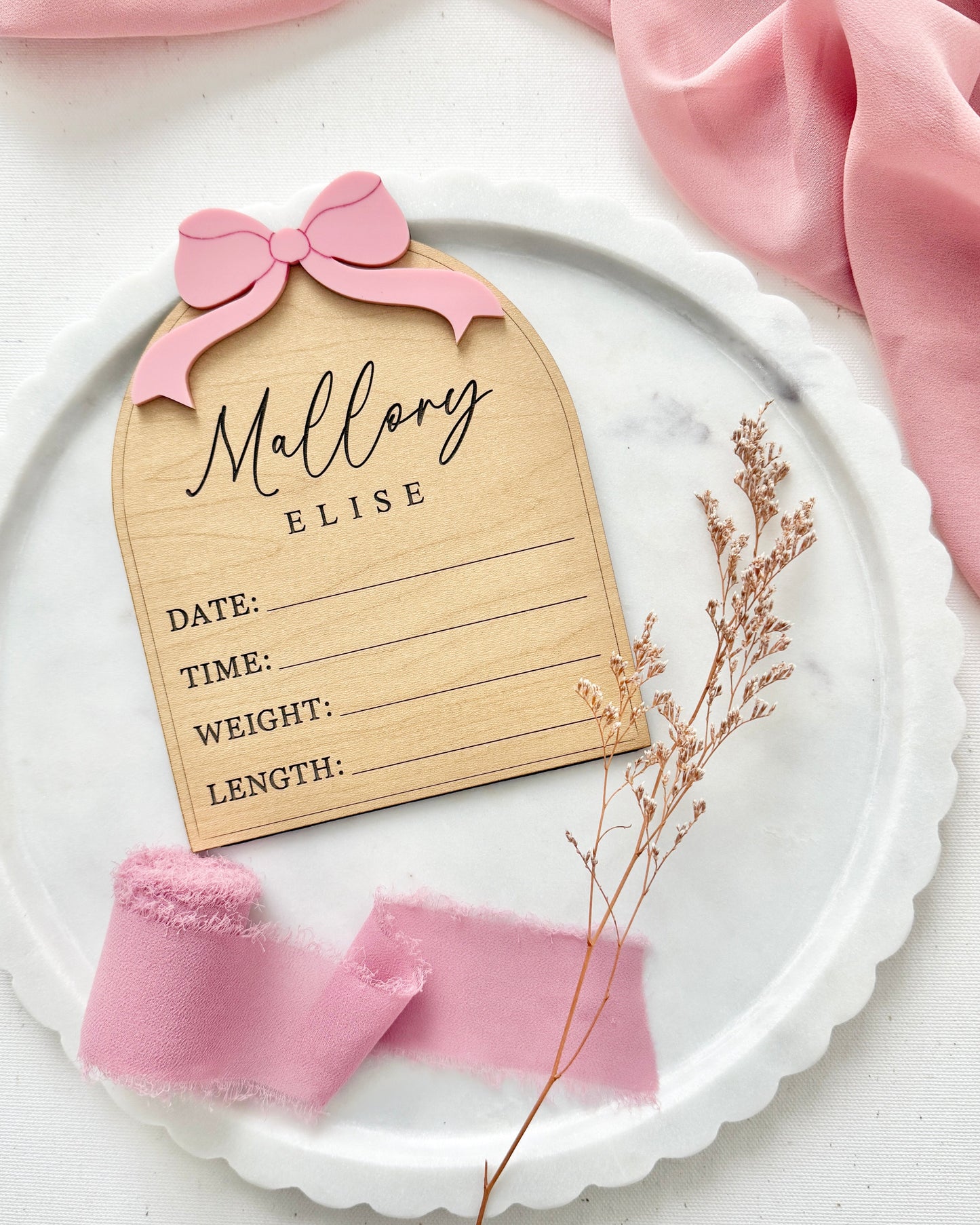 Coquette Bow Baby Birth Stat Sign