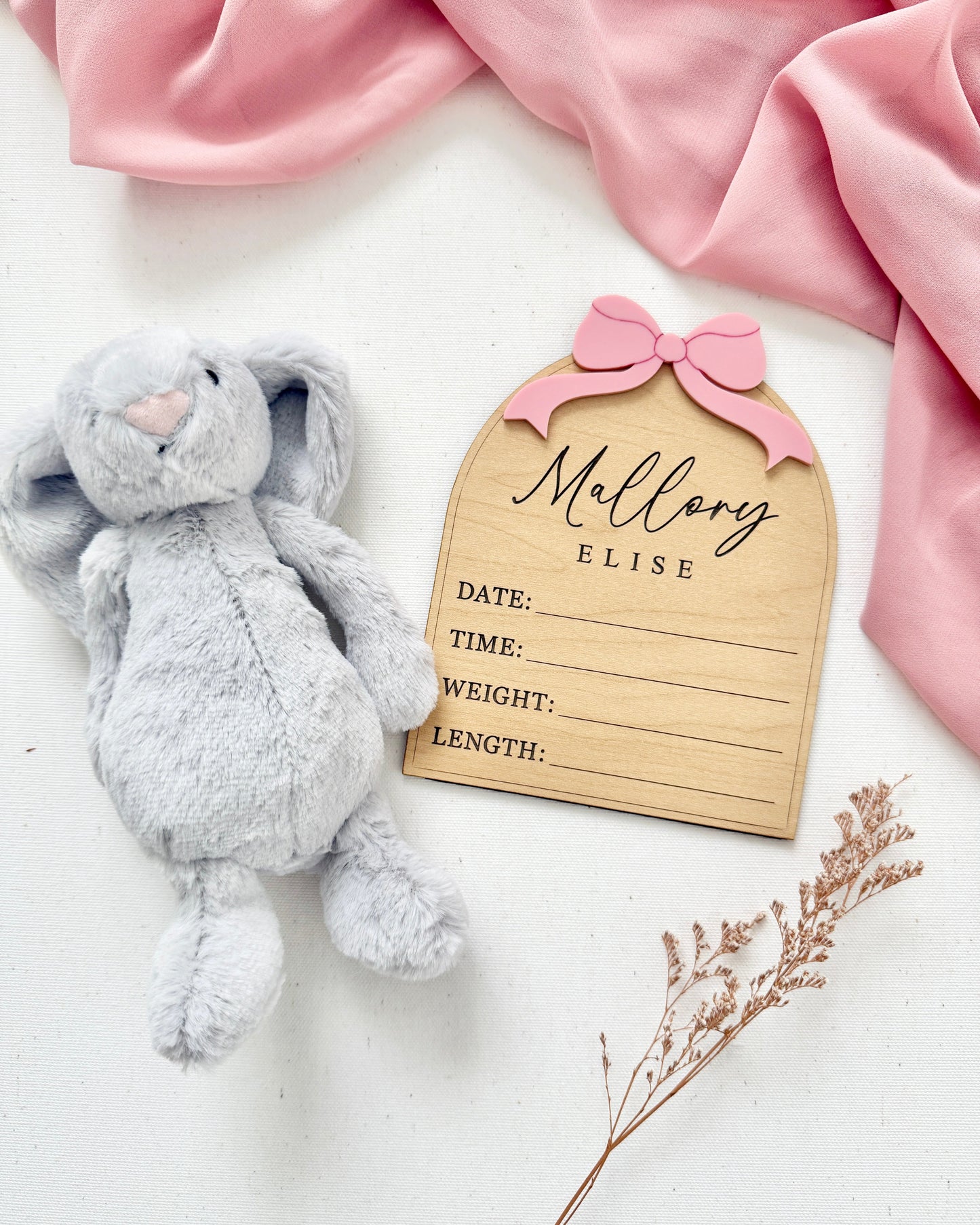 Coquette Bow Baby Birth Stat Sign