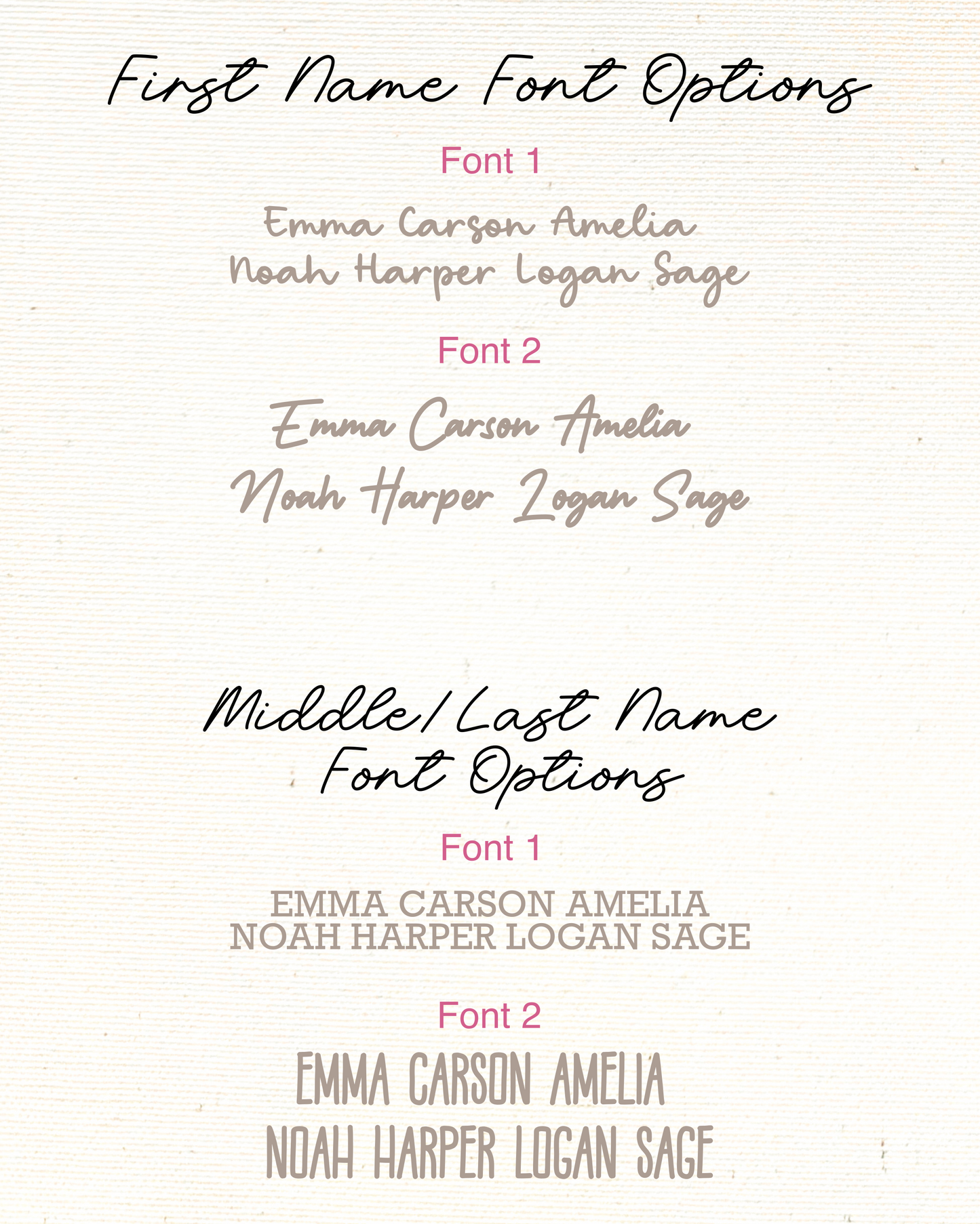 Comparison of two font styles for first and middle/last names on a light background