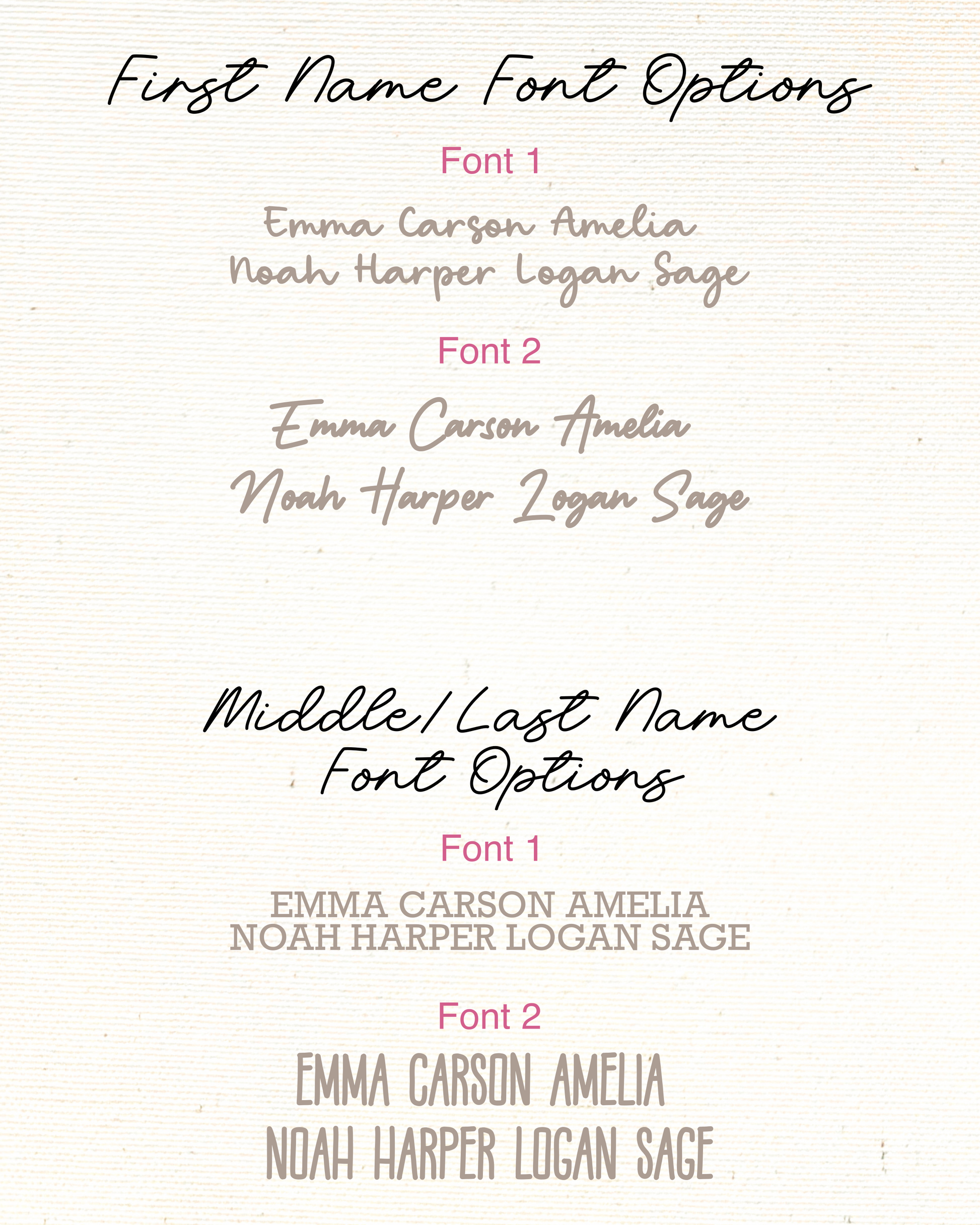 Comparison of two font styles for first and middle/last names on a light background