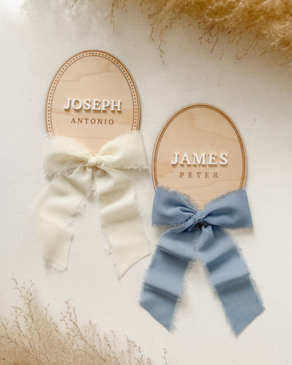 Wood Boho Oval Name Announcement Plaque
