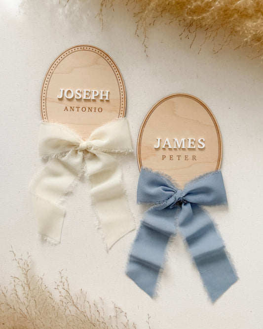 Wood Boho Oval Name Announcement Plaque