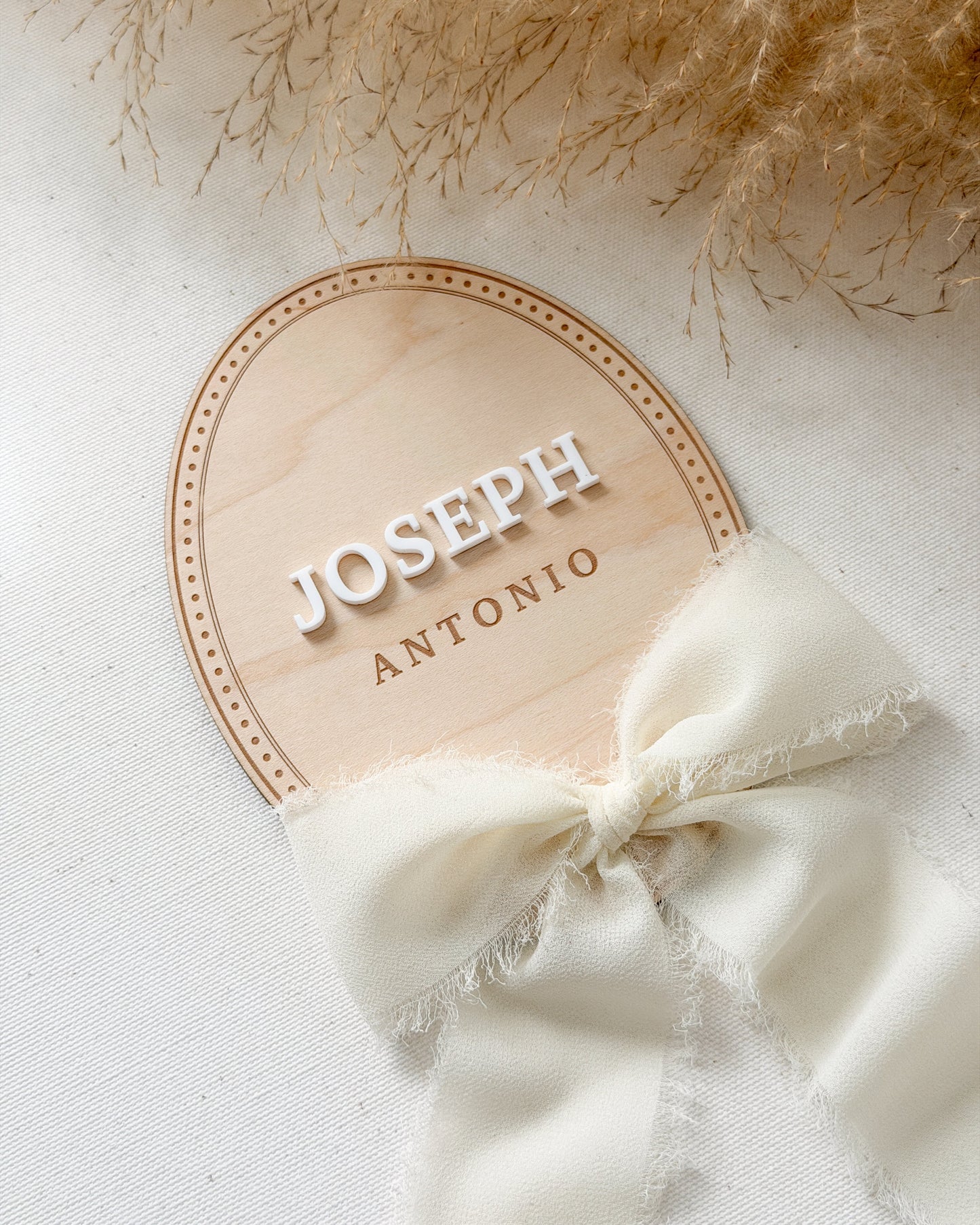 Wood Boho Oval Name Announcement Plaque