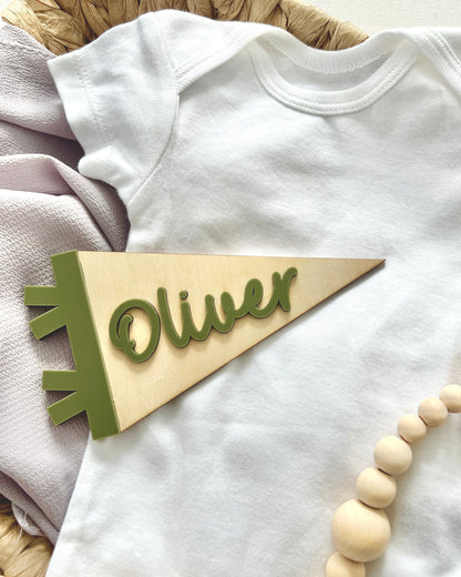 personalized birch wood and acrylic name plaque for baby photoshoots