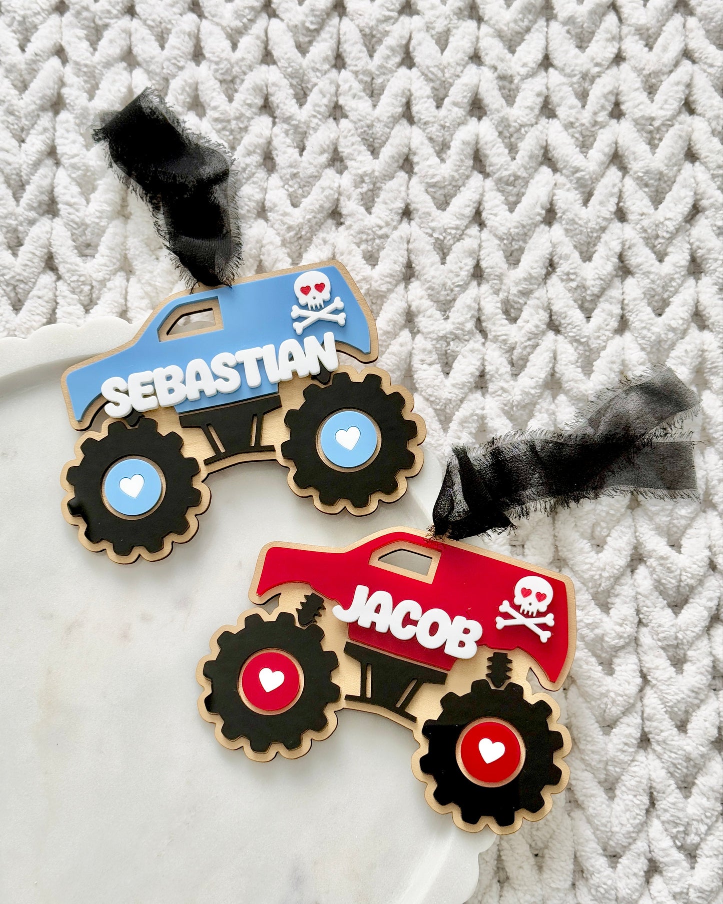 Monster Truck Basket Name Tag