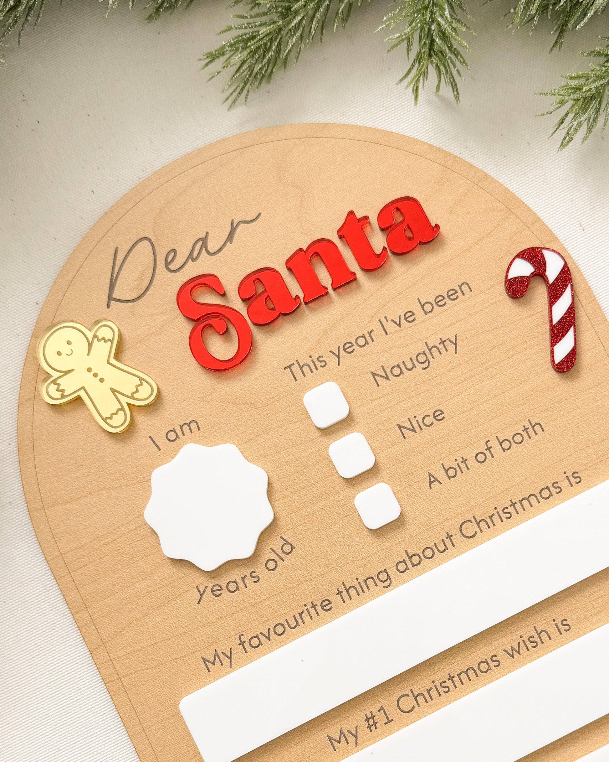 Letter to Santa Claus with decorative elements on a festive background