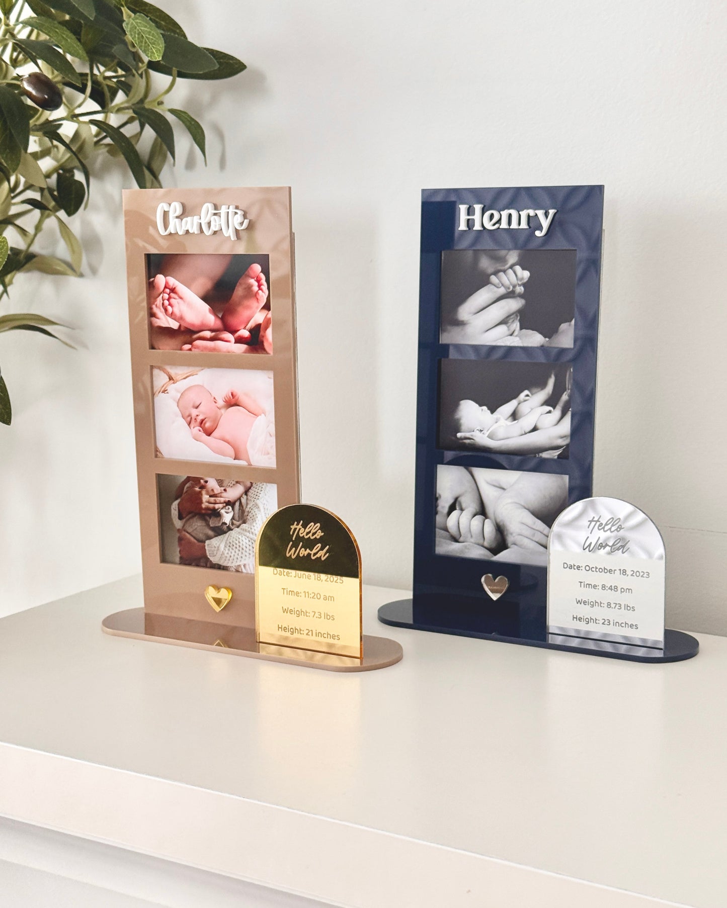 3 Photo Birth Stat Frame