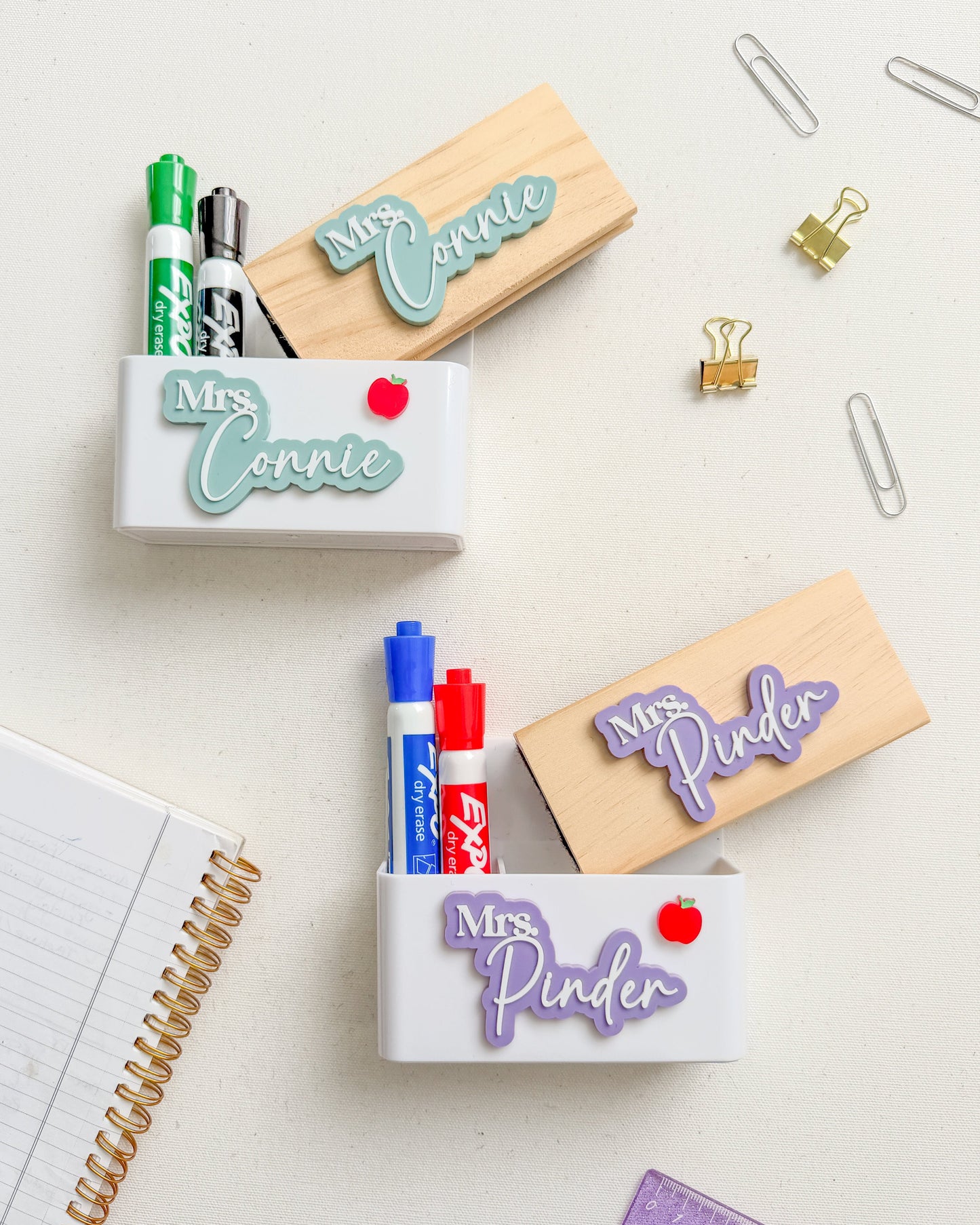 Magnetic Teacher Dry Erase Marker Holder and Eraser Set