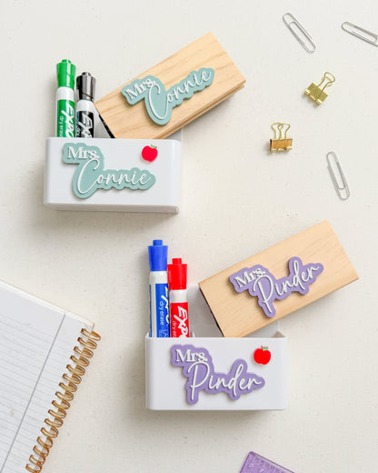 Magnetic Teacher Dry Erase Marker Holder and Eraser Set