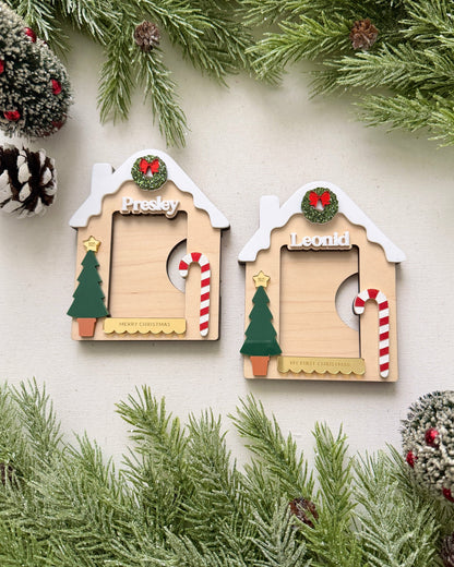 Christmas Cabin Photo Frame Magnet or Ornament