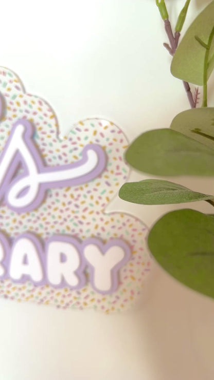 Personalized Sprinkles Acrylic Library Sign for Little Bookworms