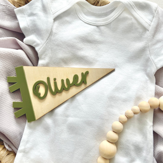 personalized birch wood and acrylic name plaque for baby photoshoots